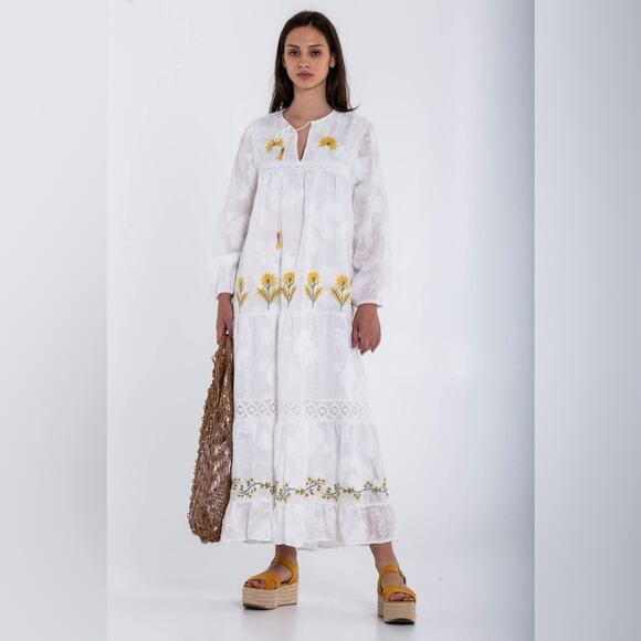 ZARA CROCHET  WHITE EMBROIDERED DRESS MAXI BLOGGERS FAV XXL - Picture 4 of 13